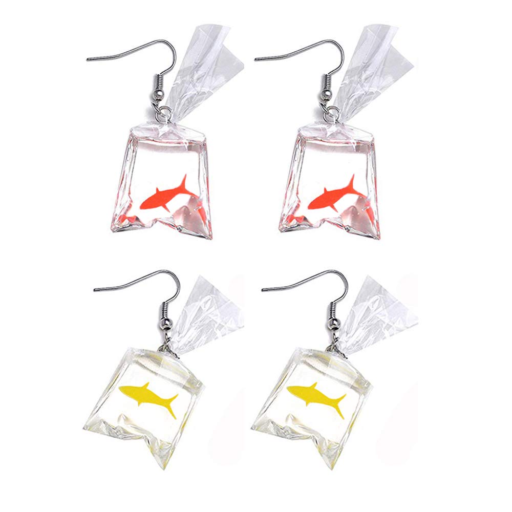 Book Cover Funny Goldfish Earrings gifts,Water Bag Shape Dangle Hook Earrings Funny Transparent Candy Bag Earrings Charm Jewelry Gift Earrings for Women Girls