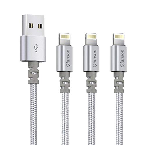 Book Cover Qiangson Phone Charger Cable Charging Cable 3PACK 6FT Nylon Braided Charging Cord to USB Data Synchronization Charge Cable Silver