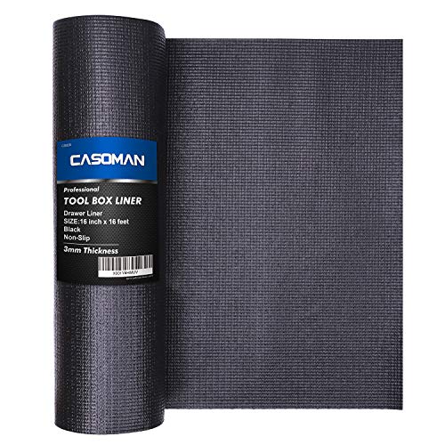Book Cover CASOMAN Professional Tool Box Liner and Drawer Liner,Easy Cut Non-Slip Foam Rubber Toolbox Drawer Liner Mat - Adjustable Thick Cabinet Liners,Black,16 inch (wide) x 16 feet (long)