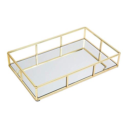 Book Cover Houseables Mirrored Tray, Decorative Countertop Organizer, Gold, 12