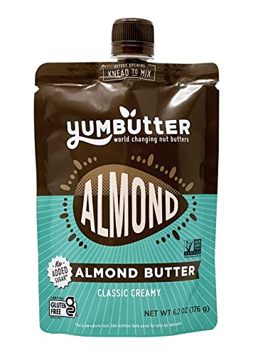 Book Cover Almond Butter No Sugar Added by Yumbutter, Gluten Free, Vegan, Paleo, Keto, Non-GMO, 6.2oz Pouch