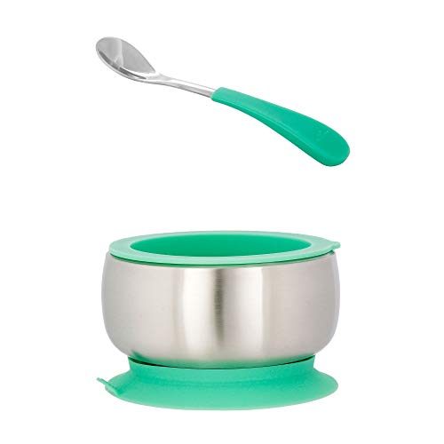 Book Cover Avanchy Stainless Steel Baby Bowl with Spoon + Air Tight Lid Combo, Toddler, Kid, Child Suction Bowl + Spoon. 18/8, BPA Free, BPS Free, Lead Free and Phthalate Free. (Infant, Green)