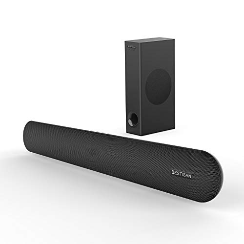 Book Cover Sound bar with Wireless Subwoofer, BYL Soundbar 140W 2.1 Channel Speaker for TV Wired & Wireless Bluetooth Sound bar(Remote with Learning Function, Optical Cable Included, Wall Mountable)