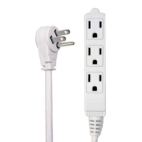 Book Cover Electes 20 Feet Heavy Duty Extension Cord / Wire , Multi 3 Outlet , 3 Prong Grounded , Angled Flat Plug , 16/3 , SPT3 , UL Listed , White