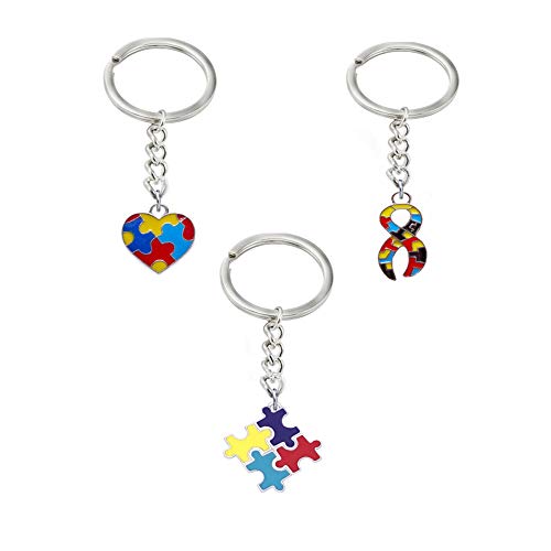 Book Cover Autism Awareness Keychain, Autism Awareness Products Toys Charm Puzzle Piece Key Chain Set of 3