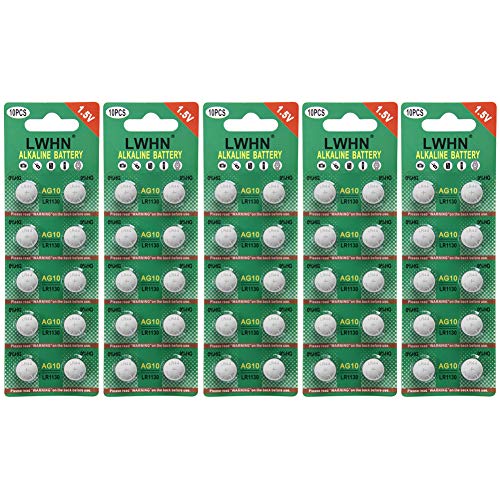 Book Cover LWHN Watch Alkaline Battery Button Cell LR1130 AG10 Pack of 50 Batteries
