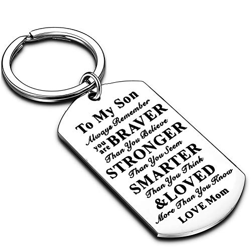 Book Cover Inspirational Keychains for Daughter Son Gifts Dog Tag Keychain Belive Confident Gifts for Son Daughter From Mom Dad (Mom To Son)