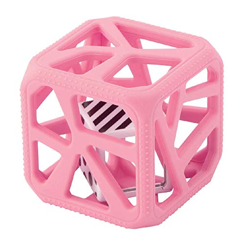 Book Cover Malarkey Kids Chew Cube Baby Chew Toy, Baby Toy Rattle Teether, New-Born Toy - Heals Aching Gums, Four-Way Sensory Stimulation, Easy Grip, BPA Free Food Grade Silicone Material (Pink)