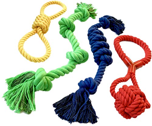 Book Cover Mary & Kate Pets XL Dog Rope TUG Toy Set - for Aggressive CHEWERS and Big Puppies - Sturdy, Strong and Heavy Duty to Withstand Puppy Biting and Chewing (L, Multi Color)