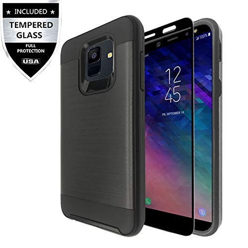 Book Cover Samsung Galaxy J2 (2019) Case,Galaxy J2 Core Case,Galaxy J2 Dash/Galaxy J2 Pure Case with Tempered Glass Screen Protector,IDEA LINE Hybrid Hard Shockproof Slim Fit Brushed Cover - Black