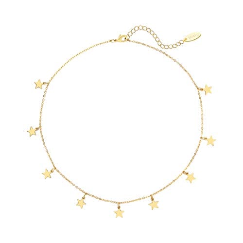 Book Cover SEAYII Women Choker Necklace Gold Coin Tassel Star Dangle Square Figaro Layer Satellite 14K Gold Fill Trendy Dainty Chain Short Boho Beach Simple Delicate Handmade Gold Jewelry Gift