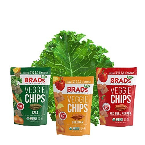 Book Cover Brad's Plant Based Organic Veggie Chips Variety Pack, Kale/Cheddar/Red Bell Pepper, 3 Bags,9 Servings Total