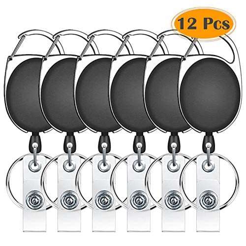 Book Cover Selizo 12 Packs Retractable ID Badge Holder Carabiner Badge Reel with Belt Clip and Key Ring