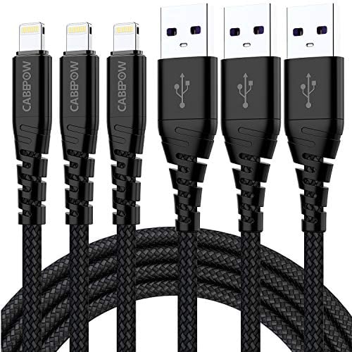 Book Cover 3Pack iPhone Charger Cable 3Ft, CABEPOW 3 Foot Lightning to USB-A 2.4A Fast Charging Cord with 3 Feet Short Premium Nylon Braid Wire for iPhone 11/11Pro/X/XS/XR/XS Max/8/7/6/5S/SE/SE 2020- Black