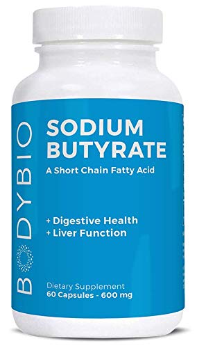 Book Cover BodyBio Butyrate with Sodium - Supports Healthy Digestion, Gut & Microbiome - Increases Leptin Production for Appetite Control - No Fillers or Additives - 100 Capsules