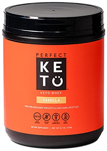 Book Cover Perfect Keto Pure Whey Protein Powder Isolate Delicious 100% Grass Fed Meal Replacement Shake No Artificials, Gluten Free, Soy Free, Non-GMO (Vanilla)