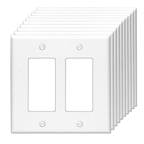 Book Cover [10 Pack] BESTTEN Decorator Wall Plate, 2 Gang Standard Size Outlet Cover for GFCI and USB Receptacles, Device Mount, Unbreakable Polycarbonate Material, UL Listed, White