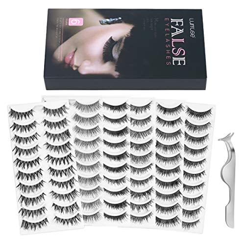 Book Cover Lurrose 60 Pairs 6 Styles Fake Eyelashes Set Handmade Long Soft False Eyelashes Pack for Natural Look, 10 Pairs Eyes Lashes Each Style, Eyelash Tweezers Included