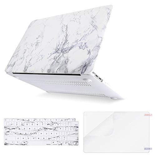 Book Cover MOSISO MacBook Air 13 inch Case 2020 2019 2018 Release A2179 A1932 Retina Display, Plastic Pattern Hard Shell & Keyboard Cover & Screen Protector Only Compatible with MacBook Air 13, White Marble