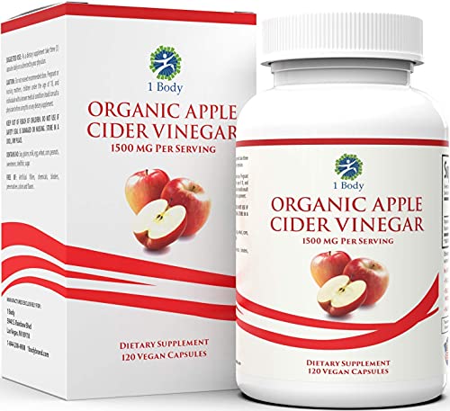 Book Cover Organic Apple Cider Vinegar Pills (1500mg) - Vegan - with Cayenne Pepper - Natural Dietary Supplement - Manage Digestive Health & Cholesterol - 120 Vegetarian Capsules