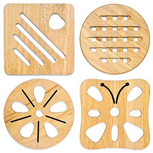 Book Cover KIHR GOODS Trivet Set For Hot Dishes. 4 Heat Resistant Wooden Pot And Pan Holders For Table And Countertop.