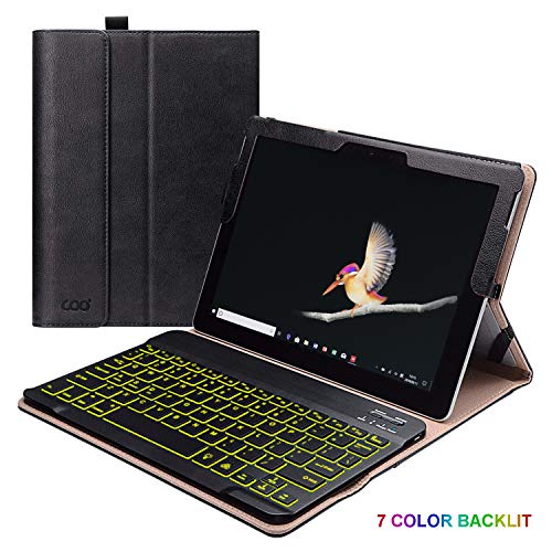 Book Cover Surface Go Case and Keyboard Combo, PU Leather Case Cover(Compatible with Kickstand) /Detachable 7-Color Backlit Wireless Keyboard, for Microsoft Surface Go 10