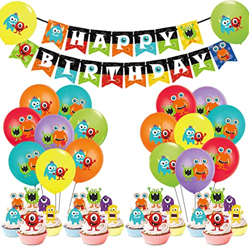 Book Cover Monster Bash Party Decorations - Monster Birthday Balloons Happy Birthday Banner Cupcake Toppers for Boys Monster Party Supplies