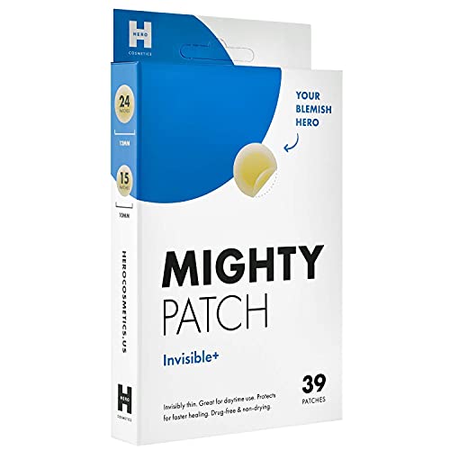 Book Cover Mighty Patch Invisible+ - Hydrocolloid Acne Pimple Patch Ultra Thin Spot Treatment (39 count) for Face and Day, Vegan, Cruelty-Free