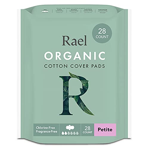 Book Cover Rael Organic Cotton Cover Pads - Petite Size, Light Absorbency, Unscented, Ultra Thin Pads for Women (28 Count)