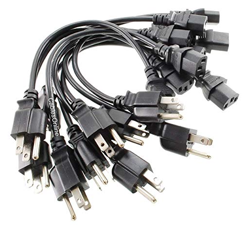 Book Cover CablesOnline 10-Pack 1ft. Short 3-Conductor PC Power Cord, 18AWG, NEMA 5-15p to IEC C13 Cable, PC-111-10