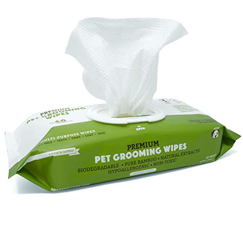 Book Cover Dog Wipes | Grooming Pet Wipes for Dogs (Cat Wipes), Eye, Ear & Paw Puppy Wipes, Deodorizing, Hypoallergenic, Natural Extracts & Fragrance Free, Extra Thick & Soft, Supports Rescues