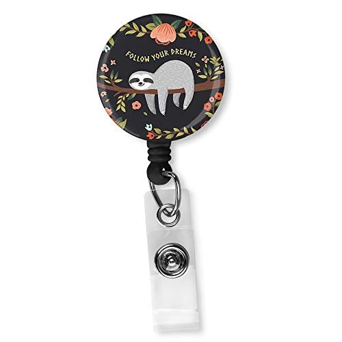 Book Cover Little Sloth Retractable ID Card Badge Holder with Alligator Clip, Name Nurse Decorative Badge Reel Clip on Card Holders
