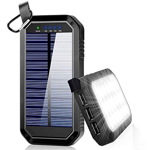 Book Cover Solar Charger, Dostyle 8000mAh Portable Solar Power Bank External Backup Battery Pack 3 USB Ports Solar Phone Charger with 21 LED Light Compatible for All Cellphone Samsung Galaxy & Android Devices
