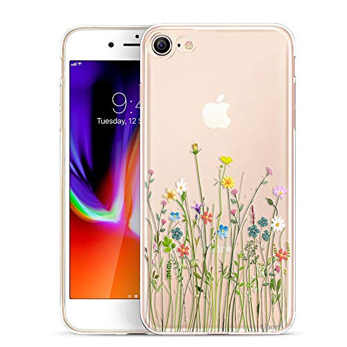 Book Cover Unov Case for iPhone SE (2020) iPhone 8 iPhone 7 Clear with Design Embossed Floral Pattern TPU Soft Bumper Shock Absorption Slim Protective Back Cover 4.7 Inch (Flower Bouquet)