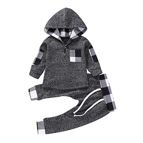 Book Cover Onefa Infant Toddler Baby Boys Girls Hooded Pullover Plaid Tops Pants Outfits Set