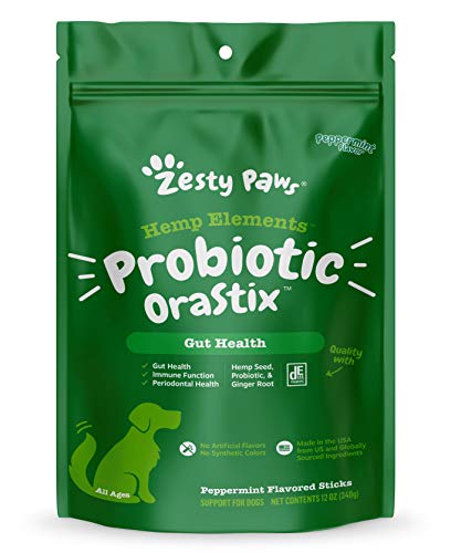 Book Cover Zesty Paws Probiotic Sticks for Dogs - with Hemp Seed, Curcumin, Ginger Root & Taurine - Supports Gut Function & Flora + Immune System - Proprietary Healthy Teeth & Gum Blend - 12oz