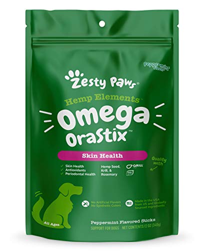 Book Cover Omega 3 Dental Sticks for Dogs - With Hemp, Salmon, Krill Oil & Bone Broth - Anti Itch Skin & Coat Care + Hip & Joint Health - Heart & Immune System Support - Dog Tartar Teeth Cleaning Treats - 12oz