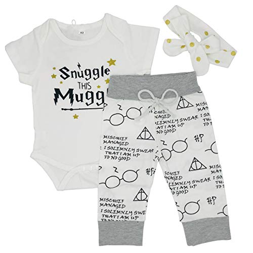 Book Cover MOLYHUA Toddler Girl's Boys Clothes, 3Pcs Infant Kids Snuggle This Mugg Romper Shorts Headband Outfits Set