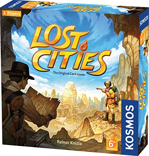 Book Cover Lost Cities Card Game - with 6th Expedition | Two-Sided Board for Classic or New Edition | by Reiner Knizia | A Kosmos Game