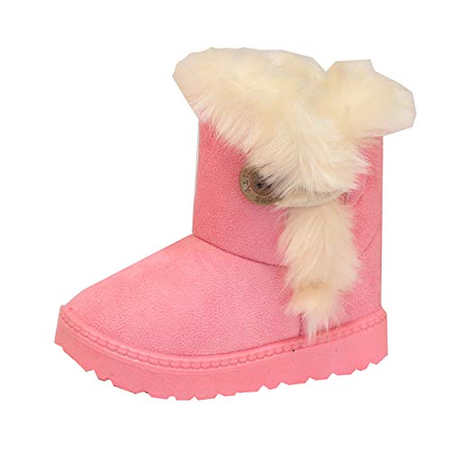 Book Cover YISUGAR Girls Boys Button Snow Boots Warm Winter Flat Shoes Bailey Boots with Fur Outdoor Shoes
