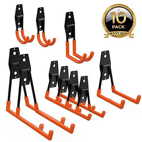 Book Cover ORASANT 10-Pack Steel Garage Storage Utility Double Hooks, Heavy Duty for Organizing Power Tools, Ladders, Bulk items, Bikes, Ropes etc.