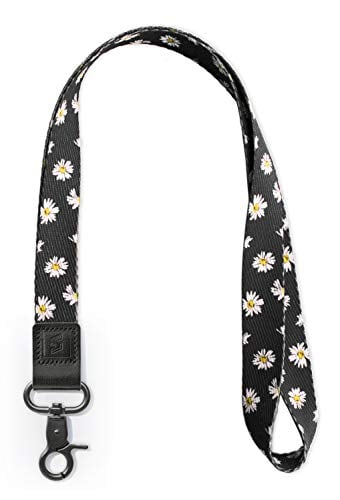 Book Cover SENLLY Daisies Neck Lanyard Strap Premium Quality with Metal Clasp and Genuine Leather, for Id Badges, Card Holder, Keychain, Cell Mobile Phone, Lightweight Items etc
