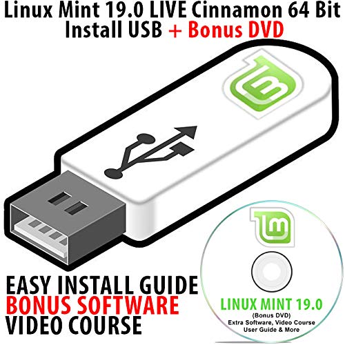 Book Cover Linux Mint 19.0 LIVE Cinnamon Install USB 16Gb Bootable with Persistence 64 Bit Operating System + Bonus Software & Linux Course DVD Disk