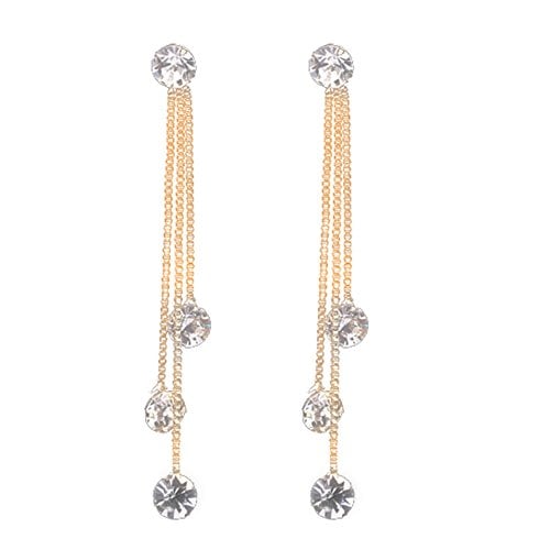 Book Cover Fashion Jewelry Shiny Faux Rhinestone Long Chain Dangle Stud Linear Earrings Gift - Golden yingyue