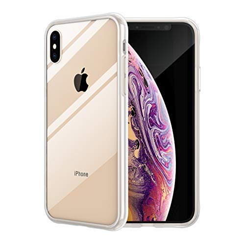 Book Cover Vemsoul iPhone Xs Max Case, Clear Tempered Glass Back and Premium Silicon Bumper, iPhone Xs Max 6.5 inch Full Protective Transparent Case (Clear Glass)
