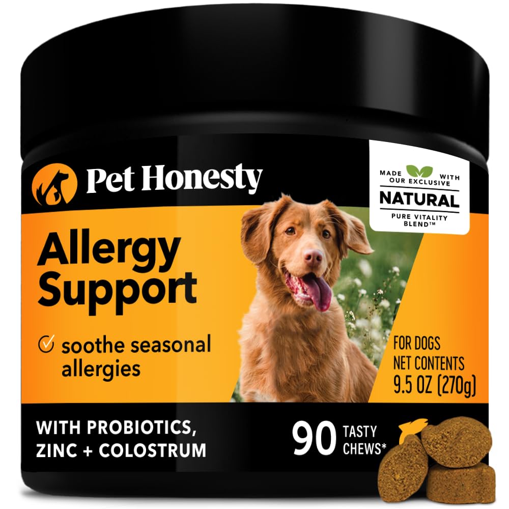 Book Cover Pet Honesty Dog Allergy Relief Immunity - Probiotics for Dogs, Seasonal Allergies, Skin and Coat Supplement, Dog Allergy Chews, Intermittent Itchiness, Allergy Support Supplement - Salmon (90 Ct) Salmon Single