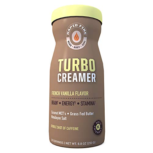 Book Cover Rapid fire Turbo Creamer, French Vanilla Flavor with Shot of Caffeine, Coconut MCTs, Grass Fed Butter, Himalayan Pink Salt, 8.8 oz., 20 Servings