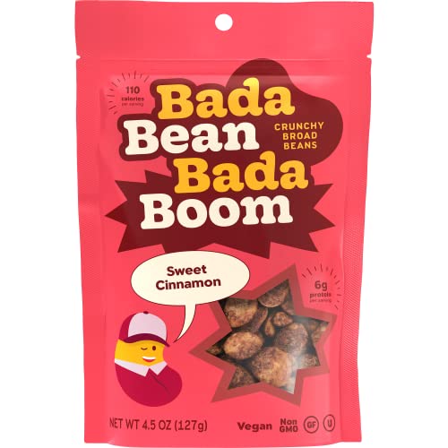 Book Cover Bada Bean Bada Boom - Plant-Based Protein, Gluten Free, Vegan, Crunchy Roasted Broad (Fava) Bean Snacks, 110 Calories per Serving, Cinnamon, 3 oz, 6 Pack