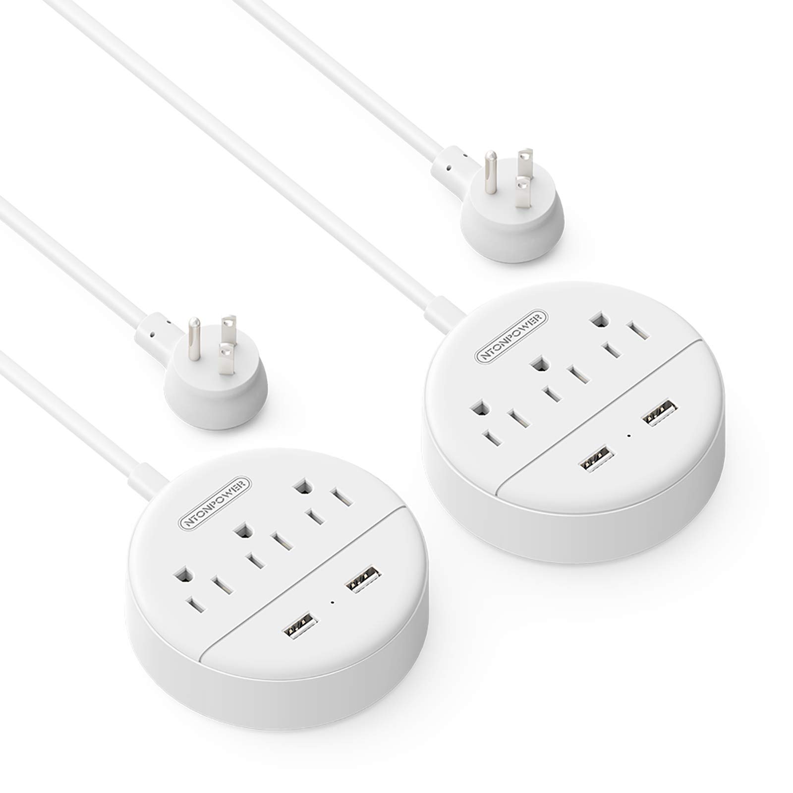Book Cover 2 Pack Travel Power Strip, NTONPOWER Flat Plug Power Strip with USB, 3 Outlet 2 USB Desktop Charging Station with 5ft Power Cord Wall Mount for Cruise, Travel, Hotel, Nightstand and Office, White 5 ft Cord - 2 Pack