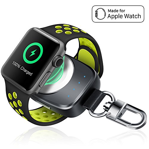 Book Cover Wireless iPhone Watch Charger [ MFi Certified], Portable iwatch Charger 700mAh Smart Keychain Power Bank, Compatible for Apple Watch Series 4, 3, 2, 1 & Nike 44/40/38/42mm Watch Charger for Travel